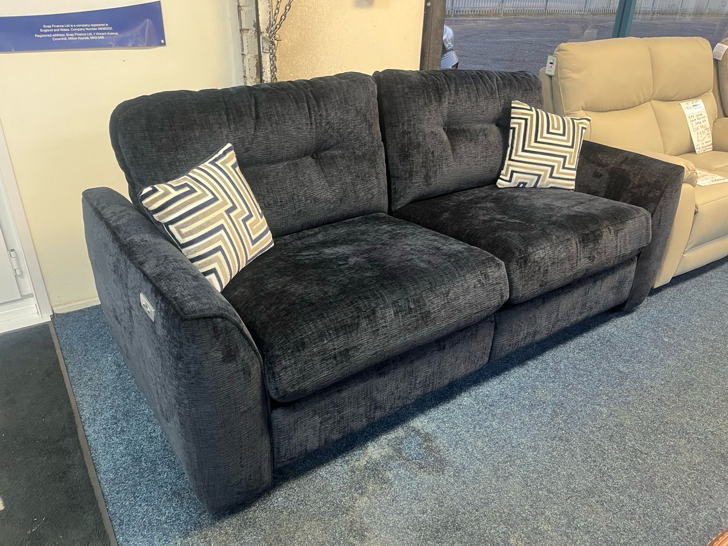 Finley Indigo Fabric Power Footrest Inclining 3 Seater Sofa