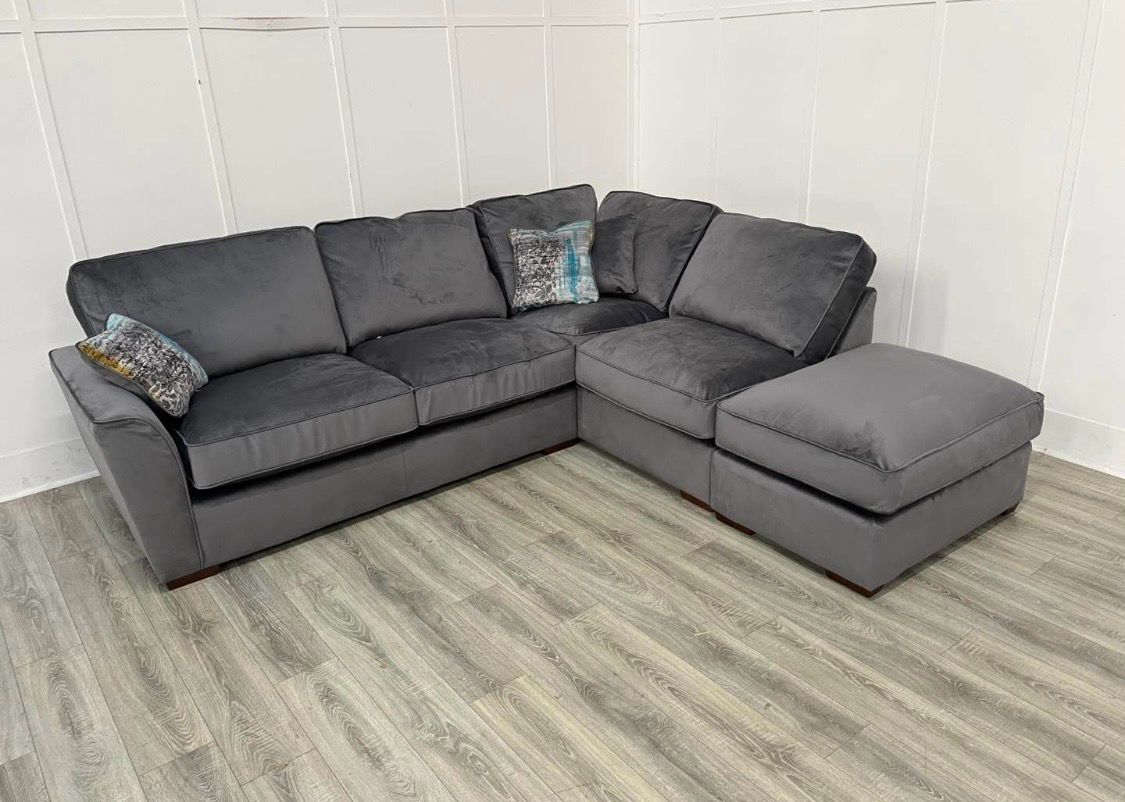 Fantasia RHF Corner Sofa & Footstool In Steel Fabric