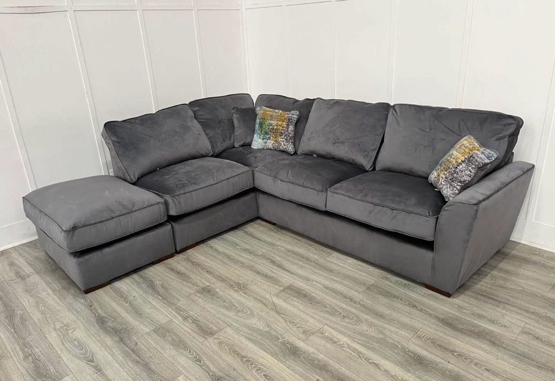 Fantasia LHF Corner Sofa & Footstool In Steel Fabric