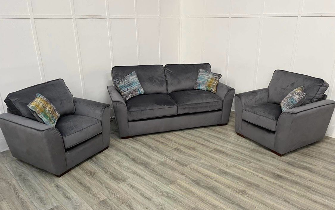 Fantasia 3 Seat Sofa & 2 Armchairs In Steel Fabric