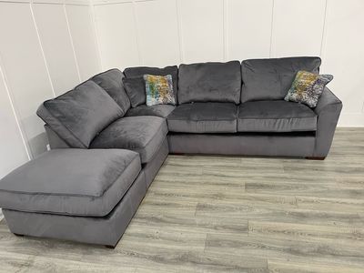 Fantasia LHF Corner Sofa & Footstool In Steel Fabric