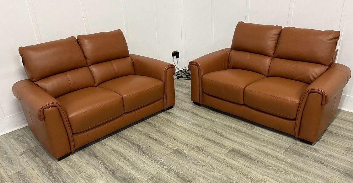 Famous Store Nixon Pair Of 2 Seat Sofas In Brown Leather