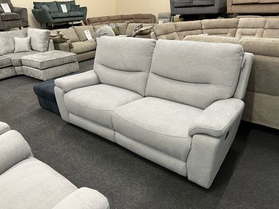 Famous Store Burley 3 Seat Manual Sofa & 2 Power Armchairs & Storage Stool In Grey Fabric