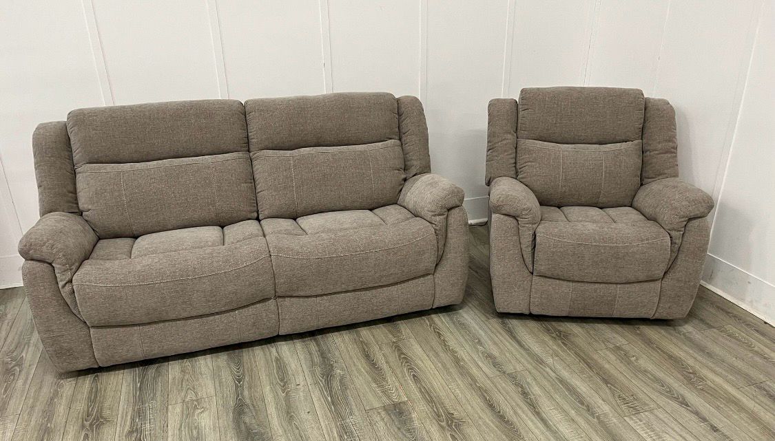 Lorenza Power Reclining 3 Seat Sofa & Armchair In Champagne Fabric