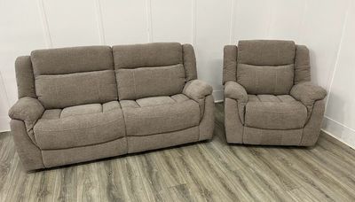 Lorenza Power Reclining 3 Seat Sofa & Armchair In Champagne Fabric