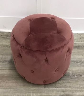 Camille Round Footstool In Pink Fabric