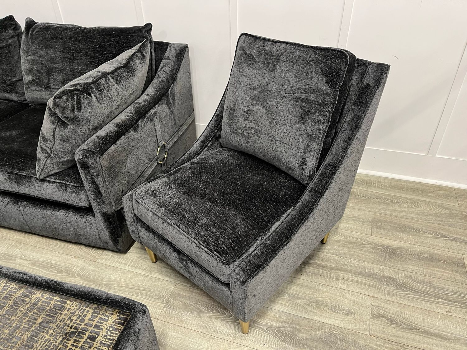 Famous Store Alicia Accent Armchair In Charcoal Fabric