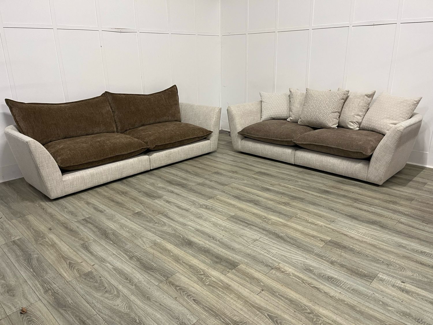 Nomad 4 & 3 Seat Sofas In Beige & Brown Fabric