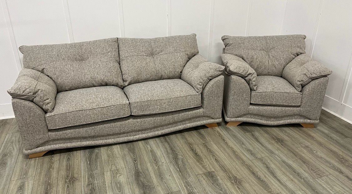 Nicole 3 Seat Sofa & Armchair In Pebble Fabric