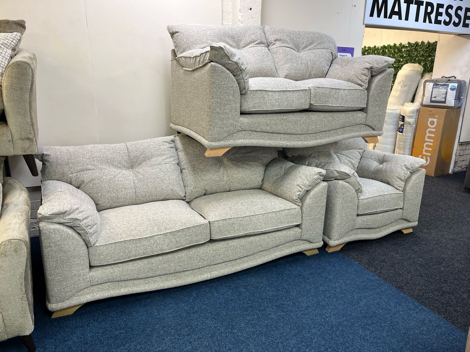 Nicole 3 Seat Sofa & Armchair In Pebble Fabric
