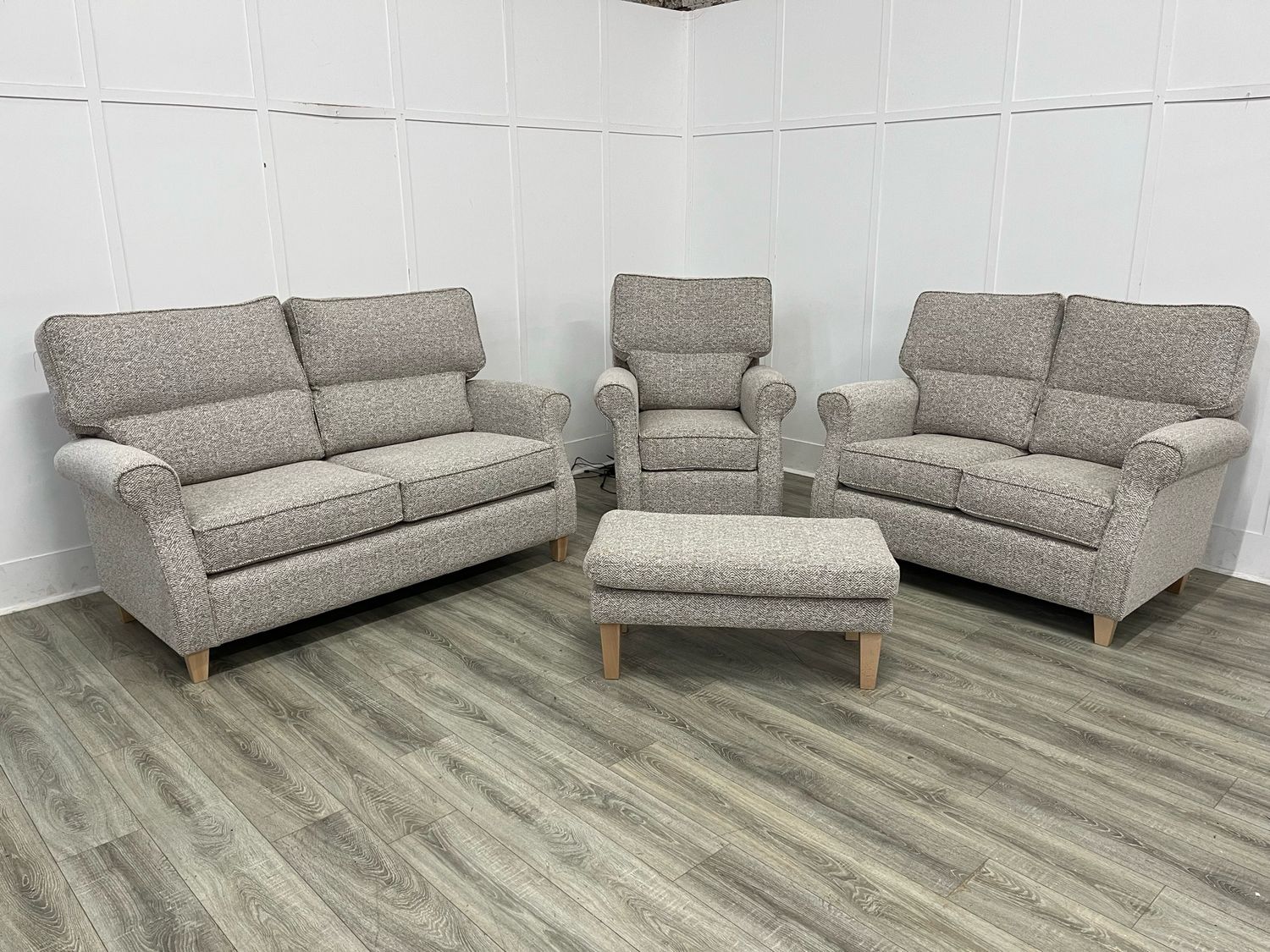 Henley 3 & 2 Seat Sofas & Armchair & Footstool In Herringbone Fabric Henley 3 & 2 Seat Sofas & Armchair & Footstool In Herringbone Fabric