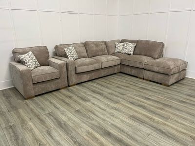 Chicago RHF Corner Sofa & Stool & Armchair In Kingston Mink Fabric