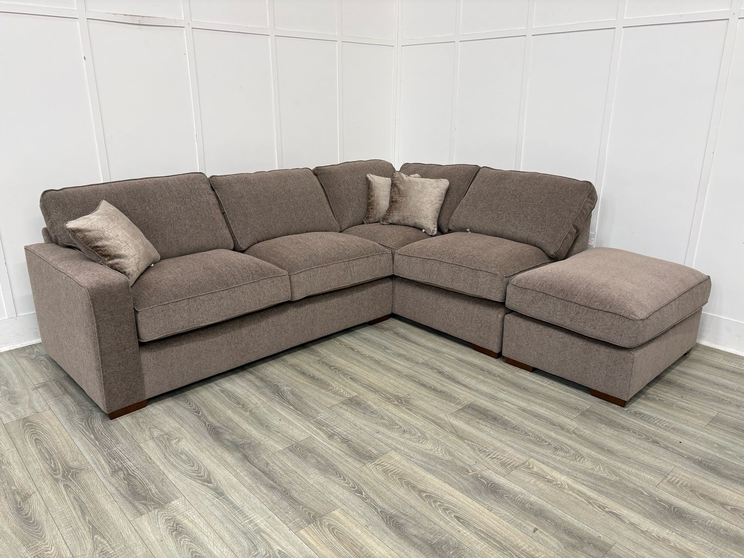 Chicago RHF Corner Sofa With Footstool In Mocha Fabric