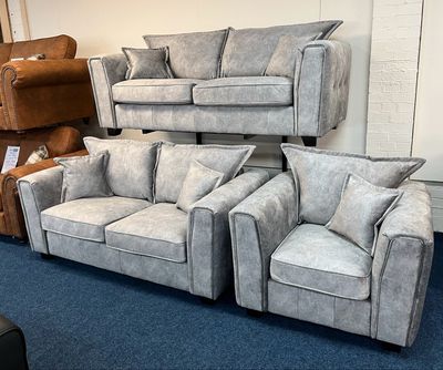 Gianni 3 & 2 Seat Sofas & Armchair In Silver Fabric