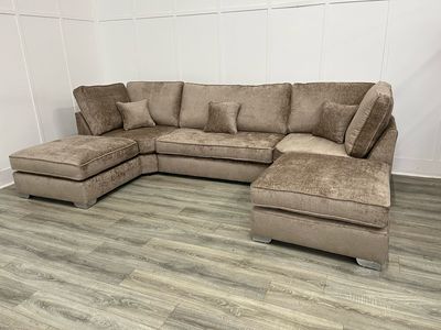 Madrid U Shape Sofa & Footstools In Mink Fabric