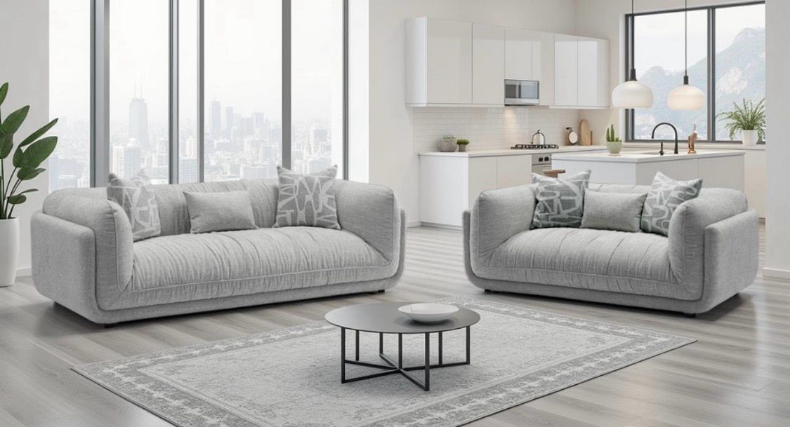 Oxford 3 & 2 Seat Sofas In Grey Fabric