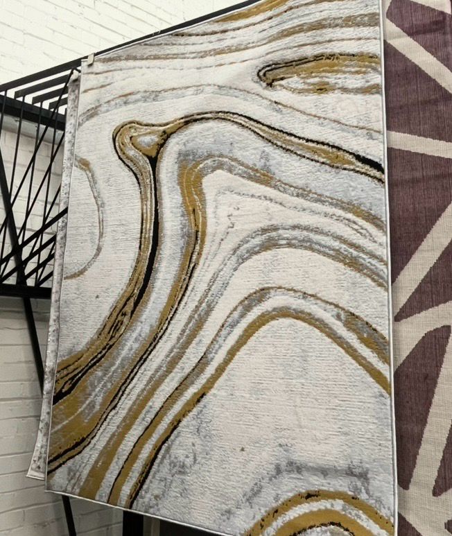 Gold & Grey Swirl Patterned Rug 170cm X 120cm (119)