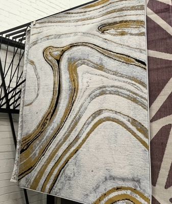 Gold & Grey Swirl Patterned Rug 170cm X 120cm (119)