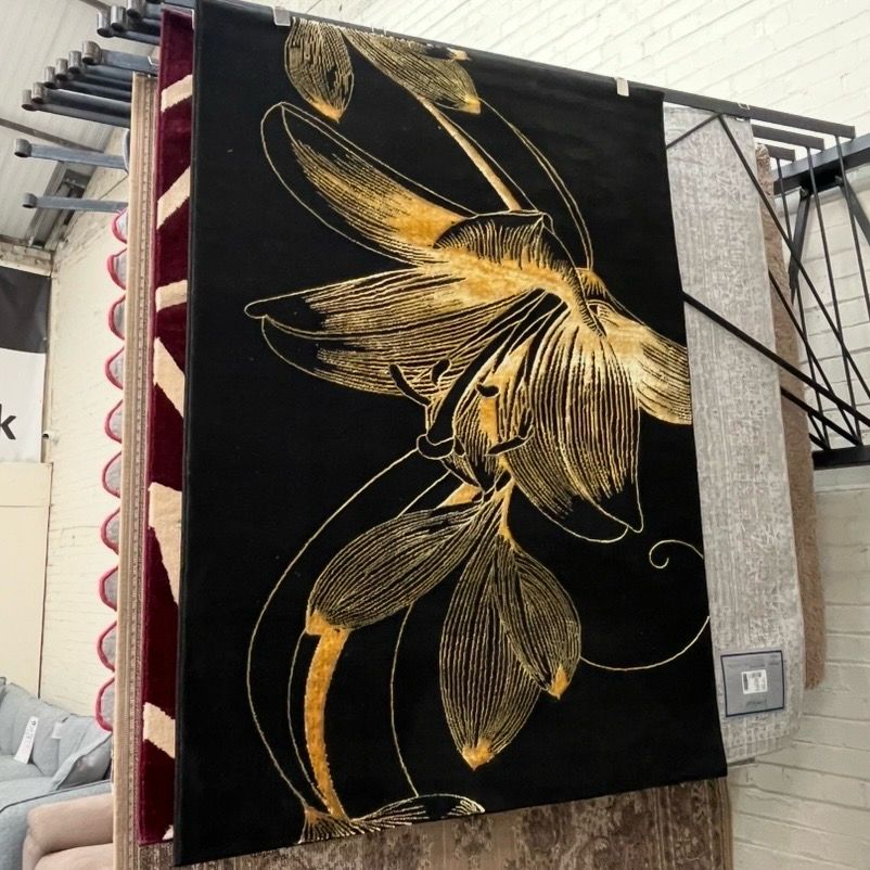 Gold Floral Patterned Rug 170cm X 120cm (116)