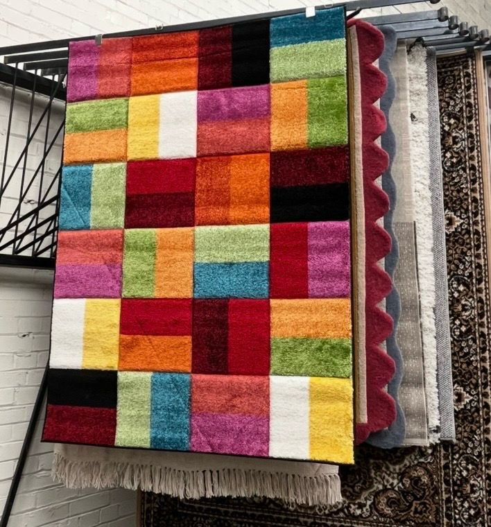 Multicoloured Square Patterned Rug 170cm X 120cm (138)