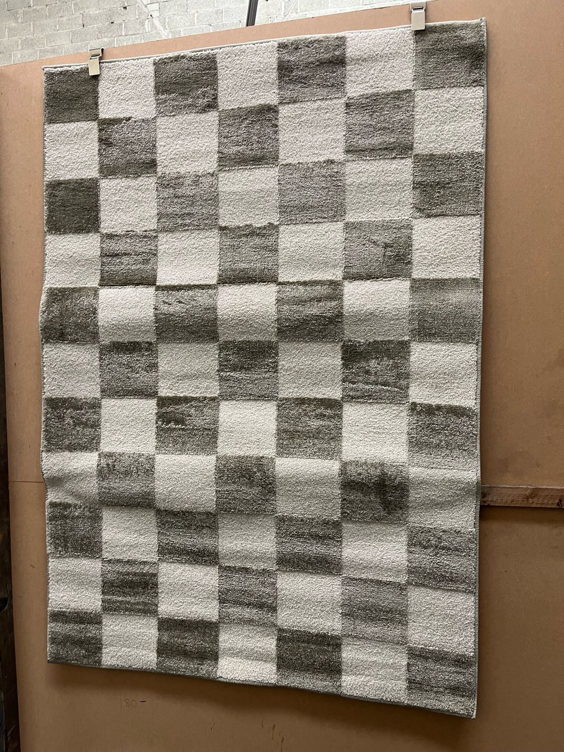 Grey & White Square Design Rug 170cm X 120cm (246)