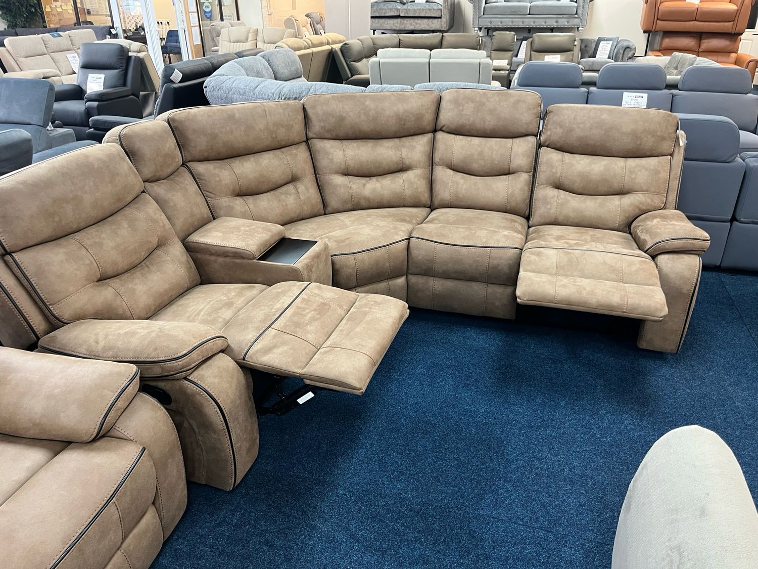 Gabrielle Brown Fabric, Manual Reclining Corner Sofa With Console