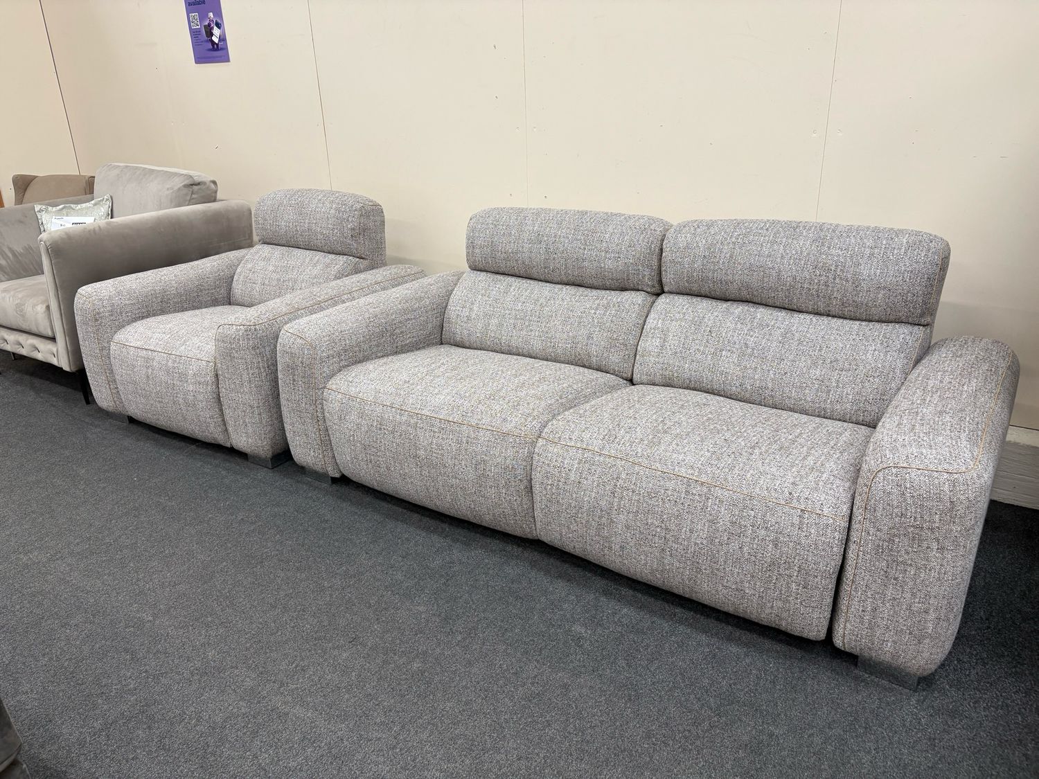 Toronto 3 Seat Sofa & Armchair Power Reclining Set In Beige Fabric