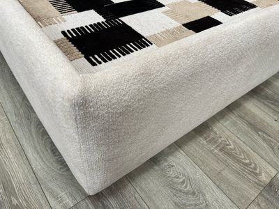 Natural & Square Patterned Fabric Large Footstool