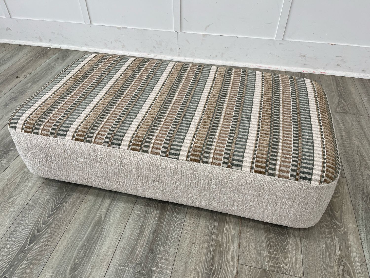 Patterned & Natural Fabric Rectangular Stool