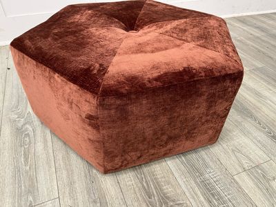 Hexagon Shaped Footstool In Rust Fabric