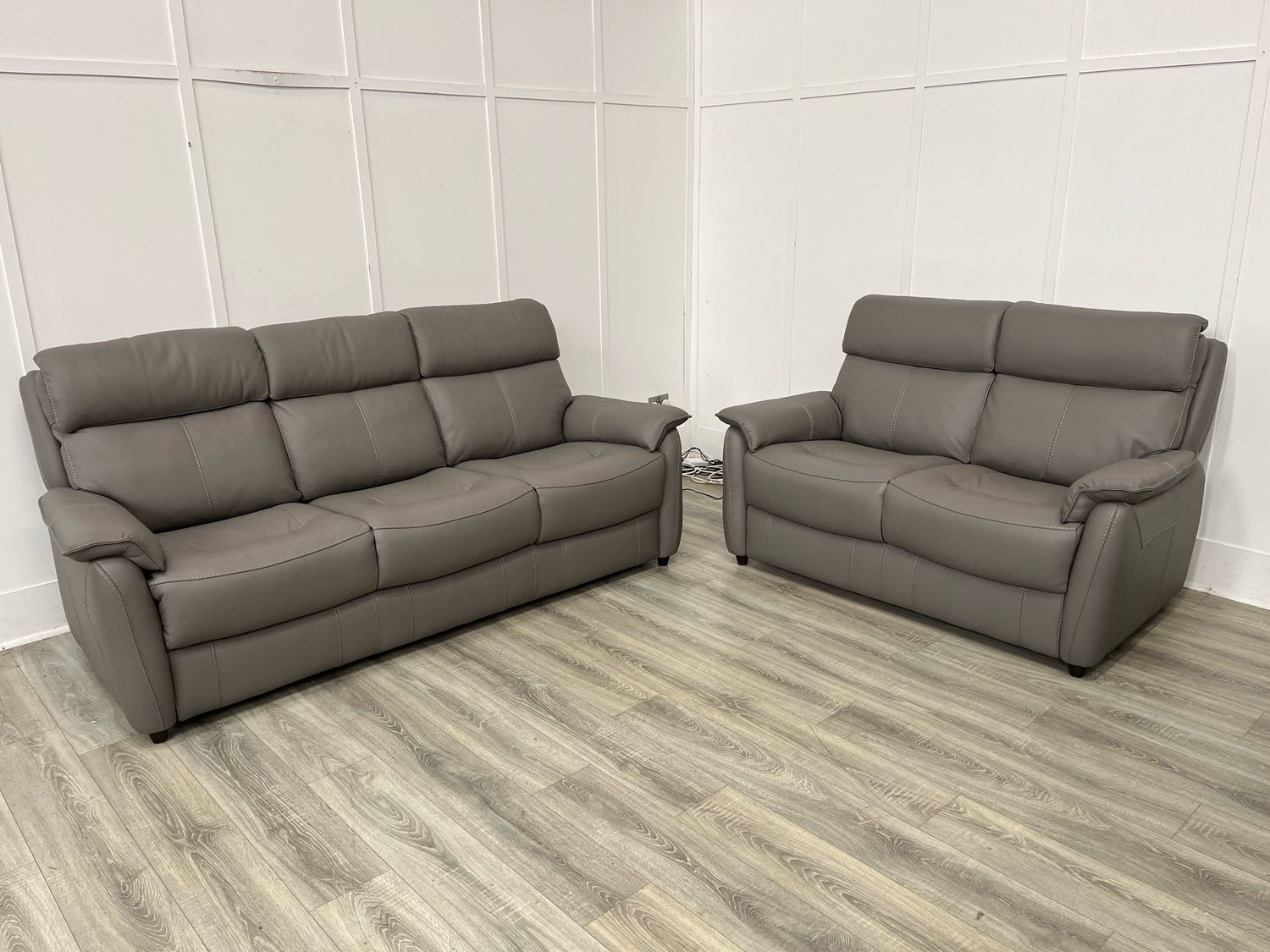 Albury 3 & 2 Seat Sofas In Grey Leather