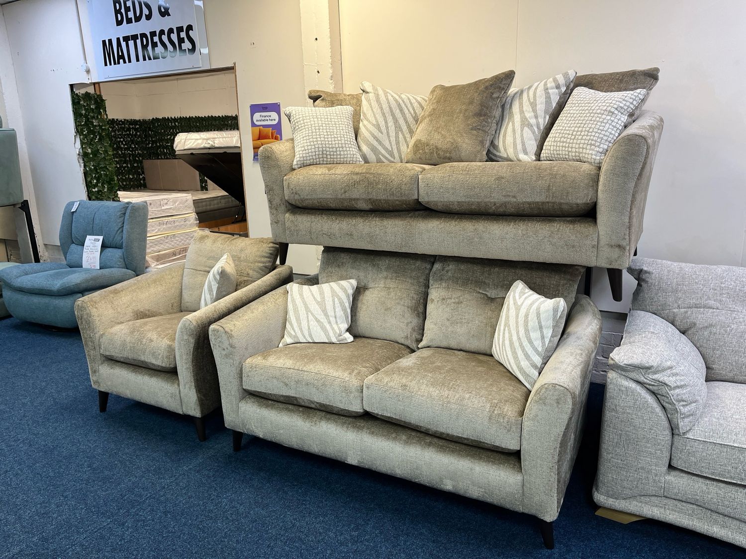 Molly 3 & 2 Seat Sofas & Armchair In Gold Fabric