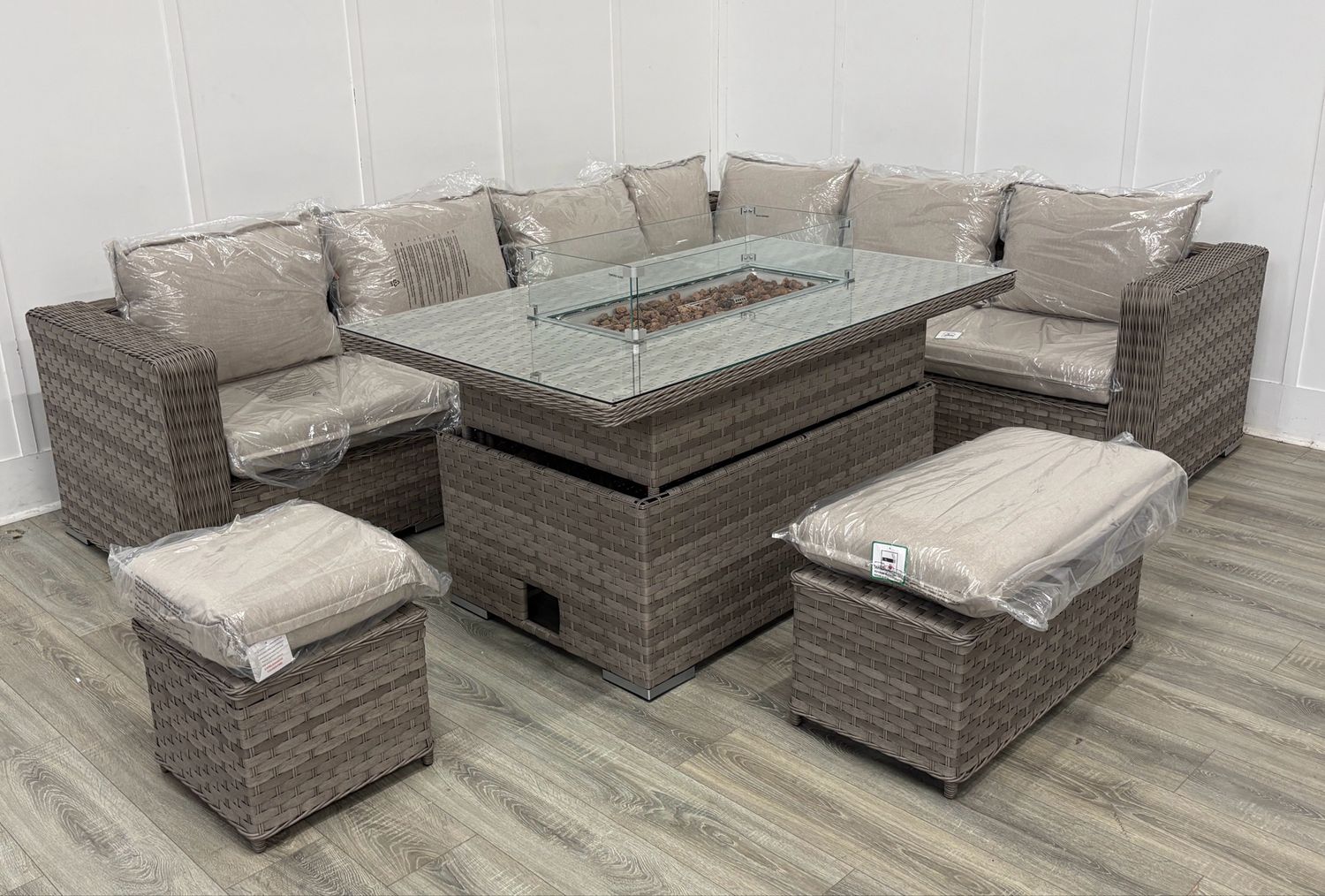Ennerdale Outdoor Corner Sofa & Fire pit & 2 Stools