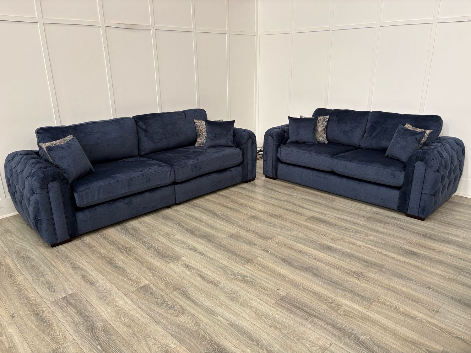 Charles 4 & 2 Seat Sofas In Navy Blue Fabric