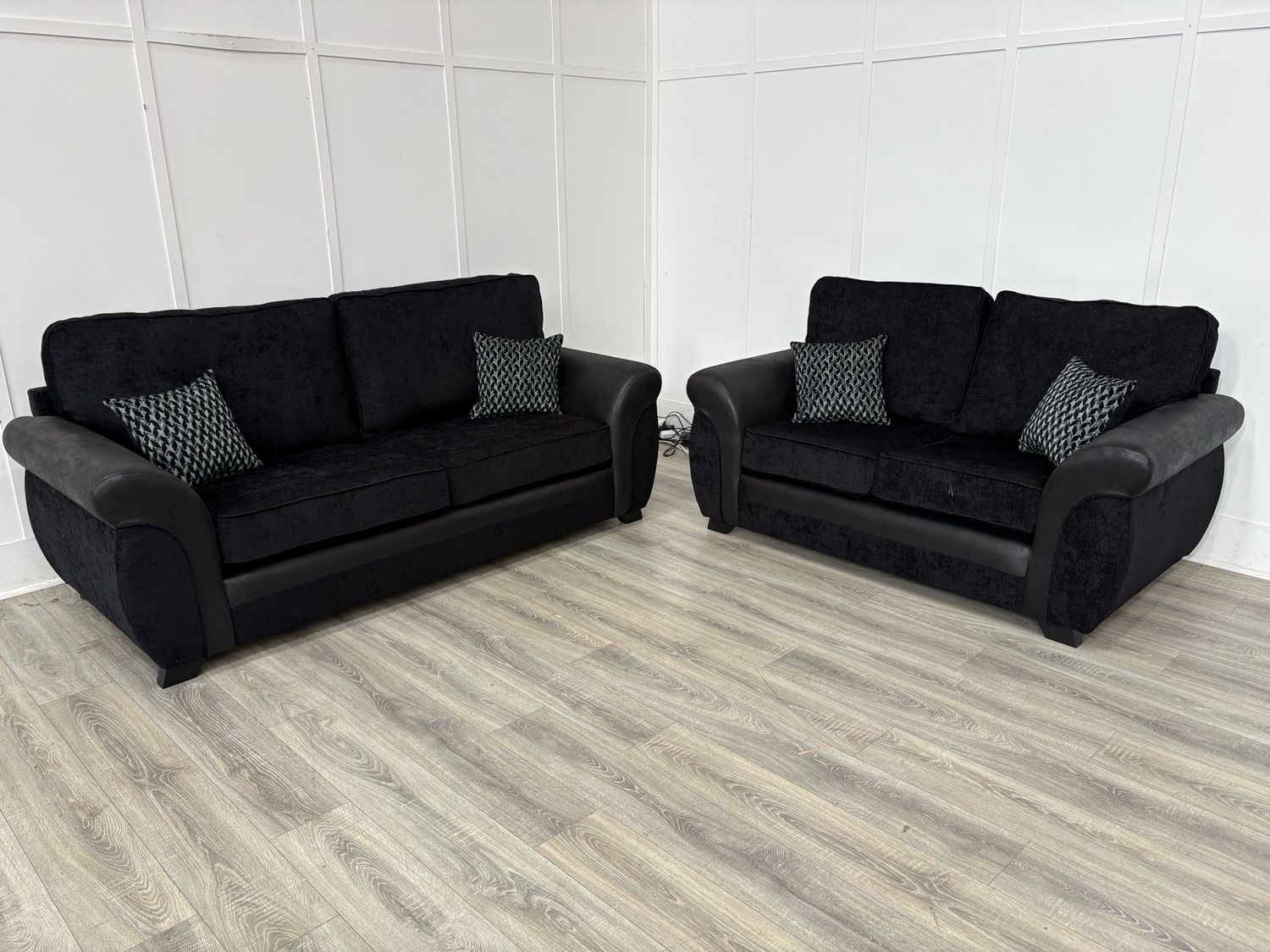Famous Store 3 & 2 Seat Sofas In Black Fabric