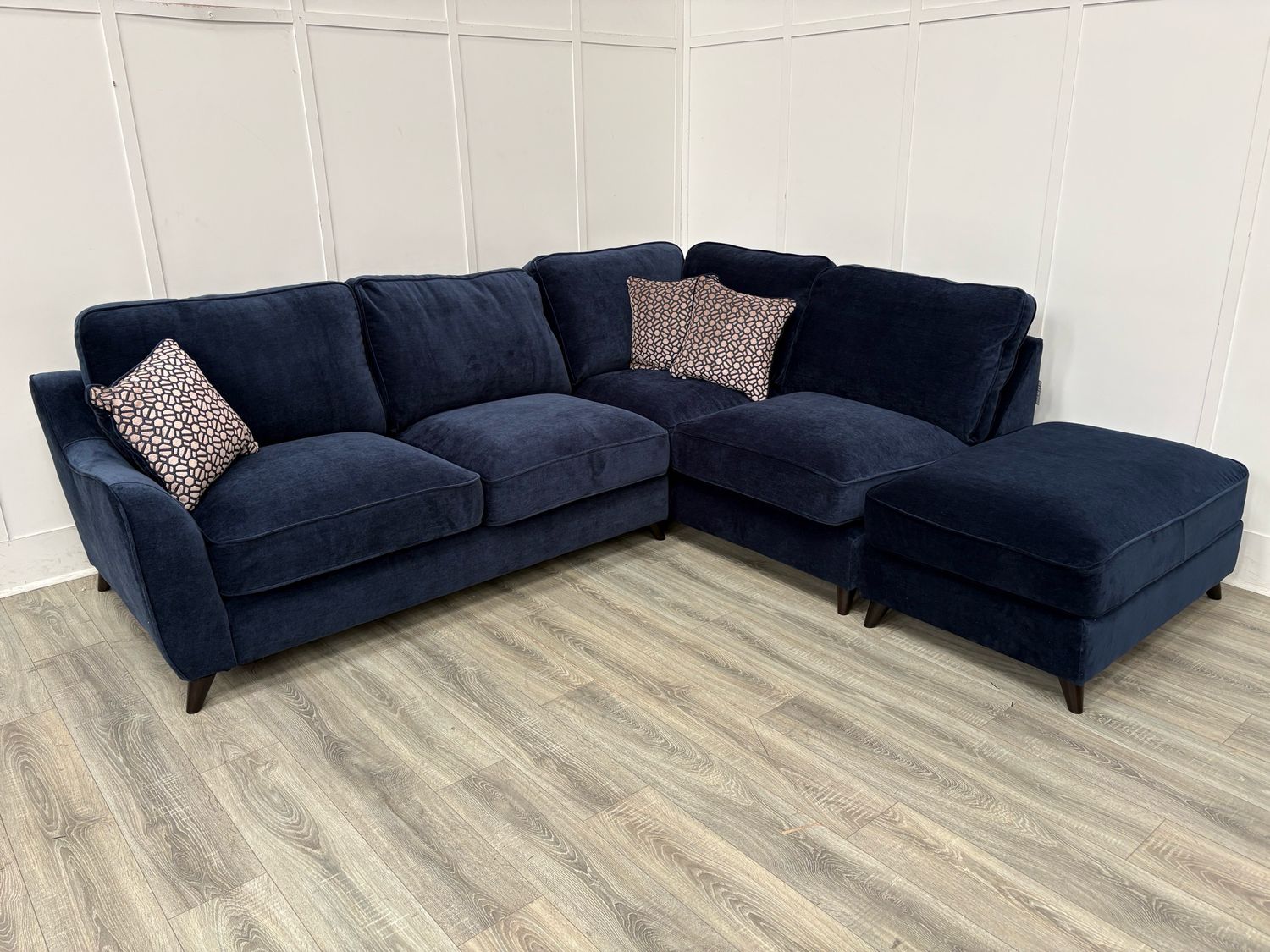 Varley RHF Corner Sofa & Footstool In Navy Fabric