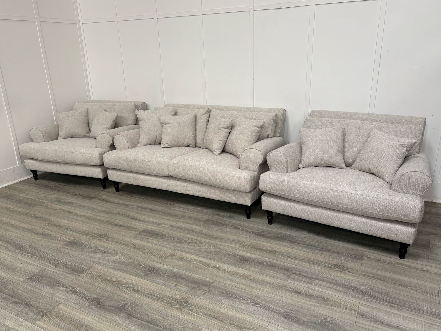 Sonner 2 Seat Sofa & 2 Armchairs In Light Beige Fabric