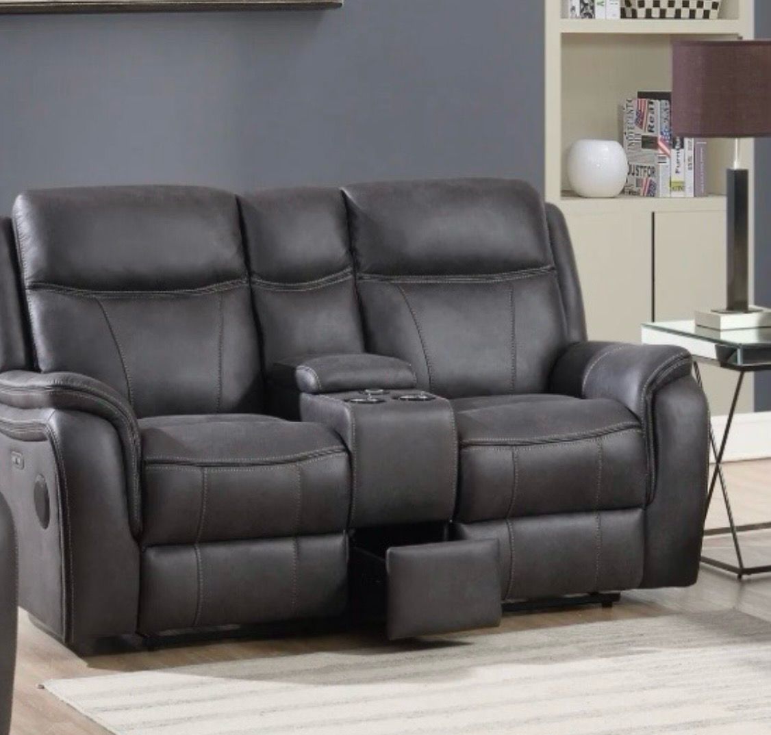 Phoenix 2 Seat Power Reclining Tech Sofa In Grey Fabric