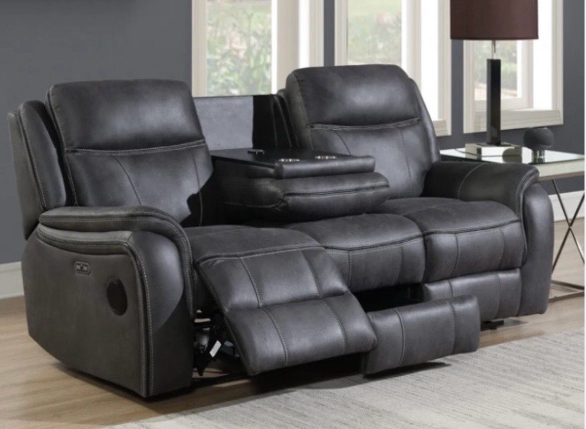 Phoenix 3 Seat Power Reclining Sofa In Grey Fabric