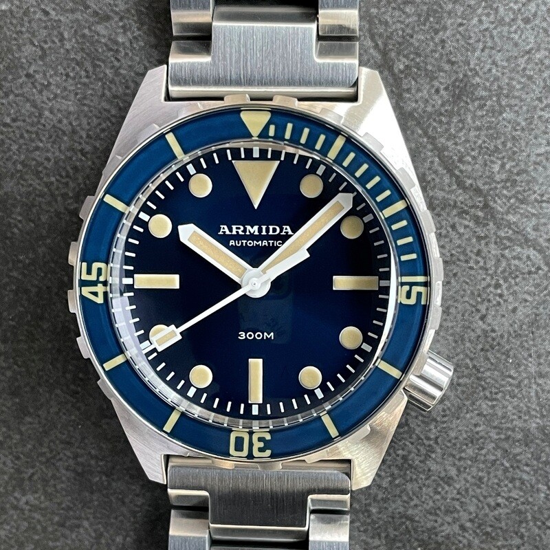 Armida A1 38mm steel blue sunray dial white hands sapphire bezel