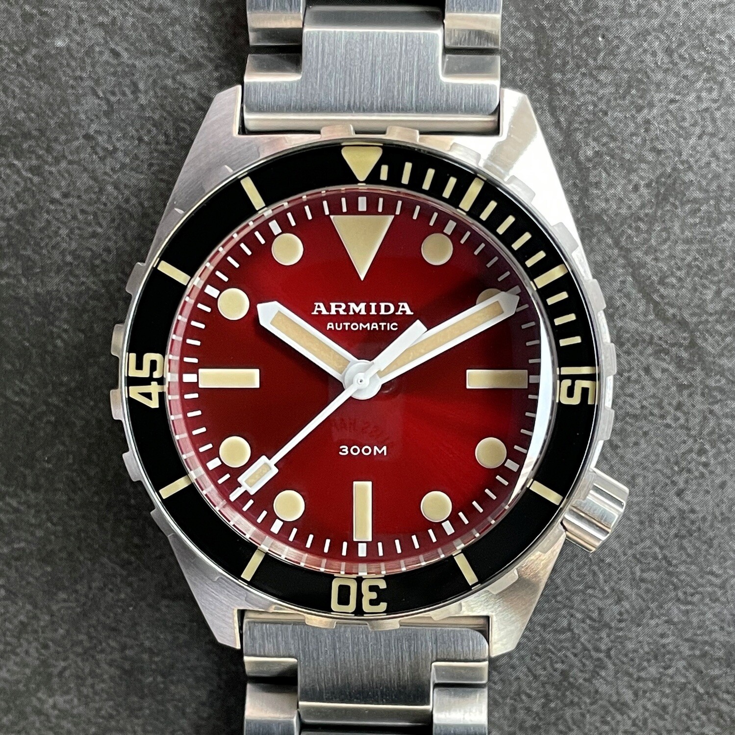 Armida A1 38mm steel red sunray dial white hands sapphire bezel