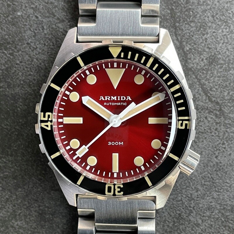 Armida A1 38mm steel red sunray dial white hands sapphire bezel