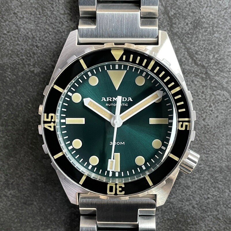 Armida A1 38mm steel teal sunray dial white hands sapphire bezel