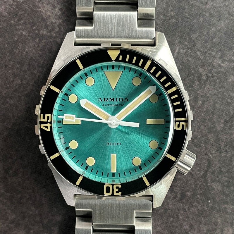 Armida A1 38mm steel turquoise sunray dial white hands sapphire bezel