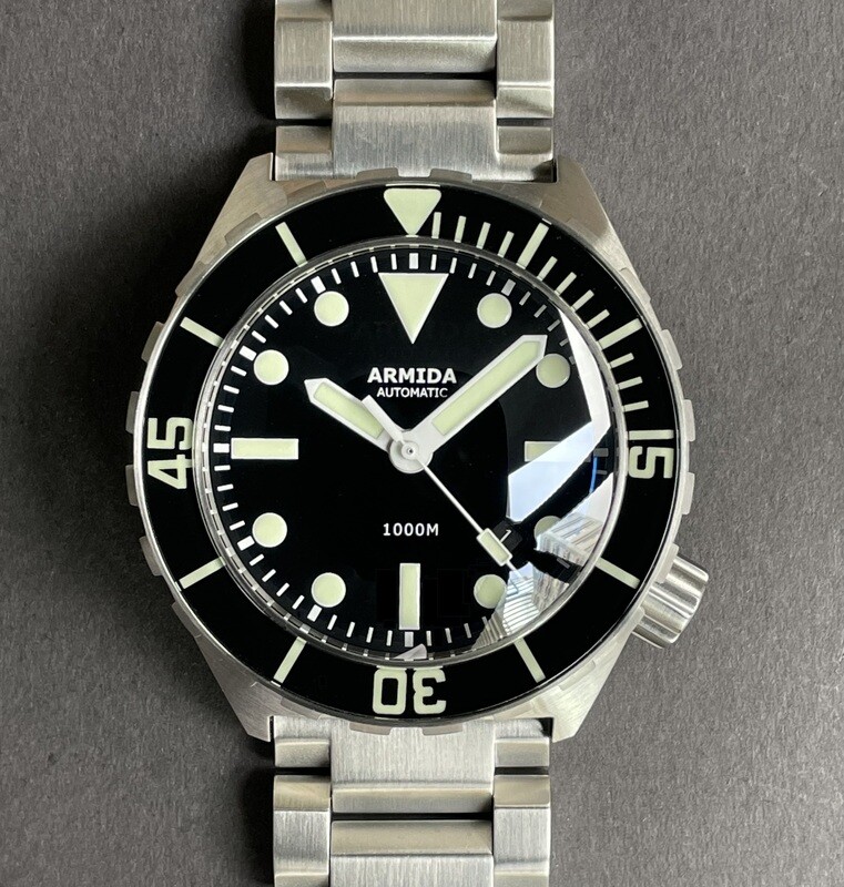 Armida A1 45mm steel black dial all white hands ETA