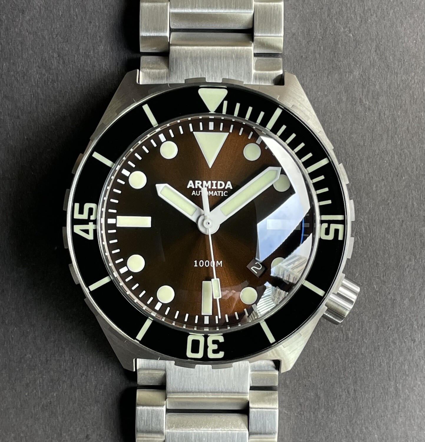 Armida A1 45mm steel sunray brown dial all white hands ETA