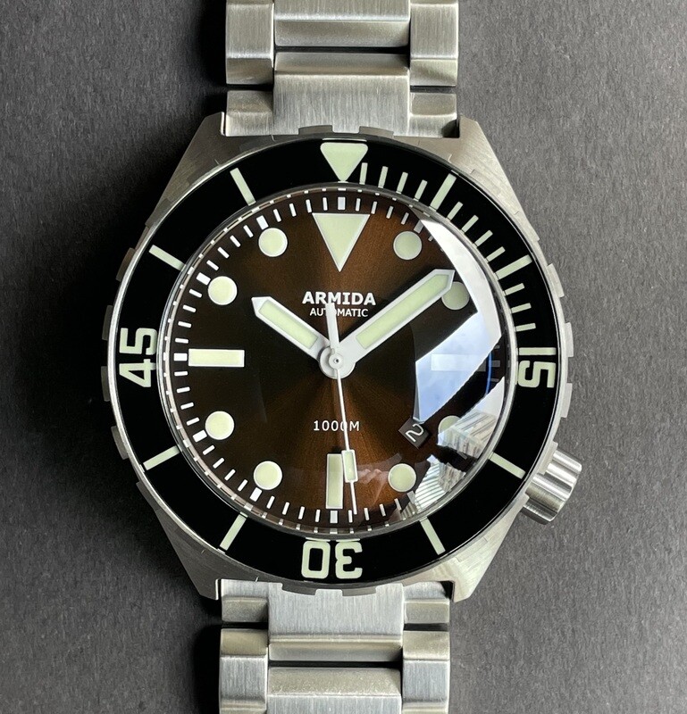 Armida A1 45mm steel sunray brown dial all white hands ETA