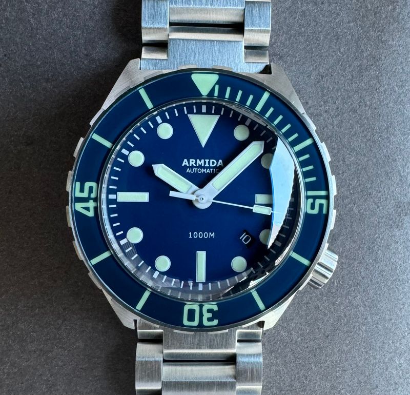Armida A1 45mm steel ceramic blue dial all white hands ETA
