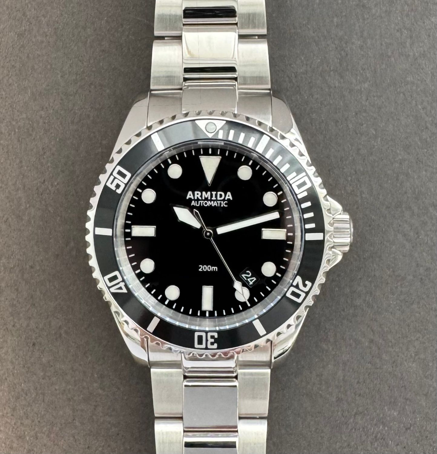 Armida A2 black dial NH35 polished case crystal back