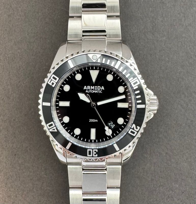 Armida A2 black dial NH35 polished case crystal back